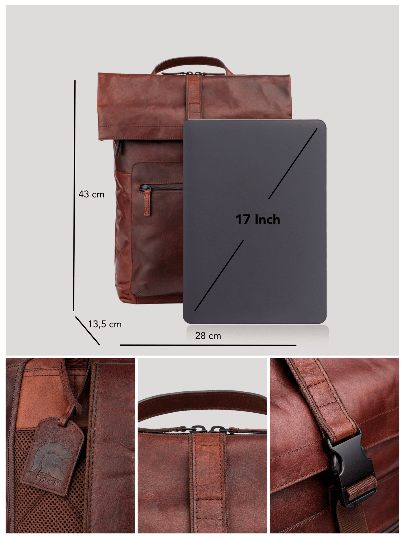 17 Zoll Laptop Rucksack Damen Business Leder Braunen Leder-Laptop